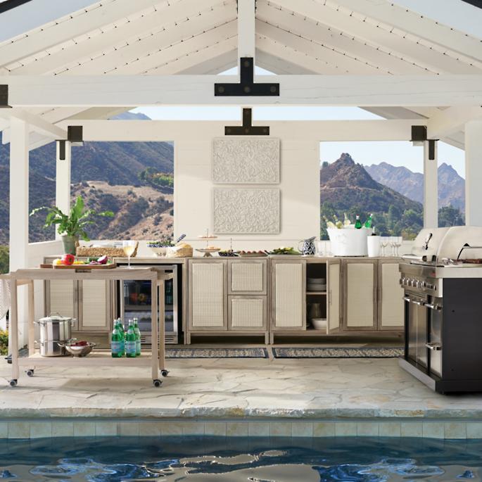 Isola Outdoor Kitchen Collection in Weathered Teak